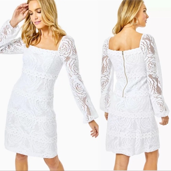 Lilly Pulitzer Zoella white dress with bungalow blossom lace - Picture 2 of 6
